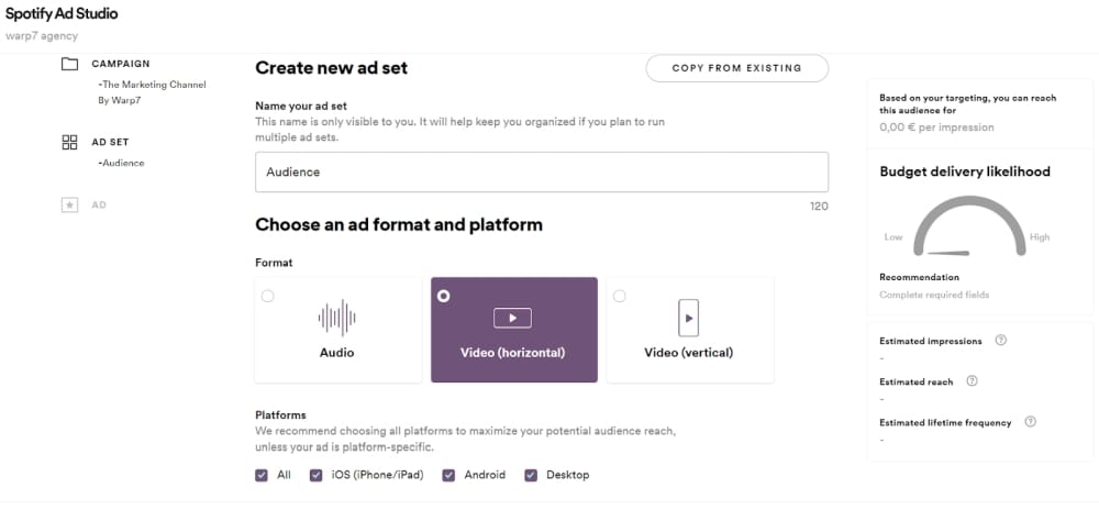 Spotify Ad Studio, la piattaforma pubblicitaria self-service. La scelta del formato degli annunci