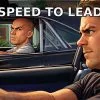 Illustrazione di una gara automobilistica con due piloti e il testo "SPEED TO LEAD".